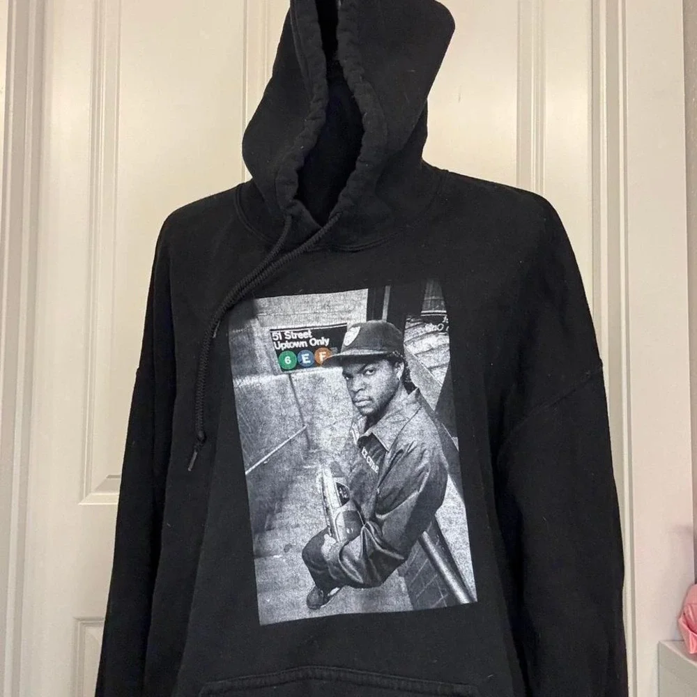 Ice Cube NYC Subway Hoodie Oversized Black Streetwear - Size XL - Picture 2 of 4